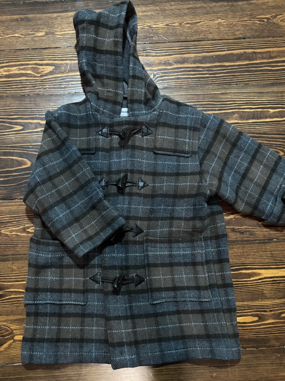 Jacadi Hooded Toggle Coat in Gray Plaid